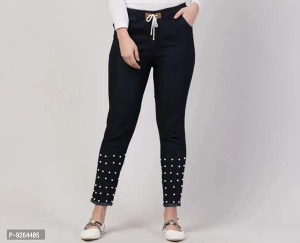 Women Denim Lycra Bottom Pearl Black Jogger Jeans - 28