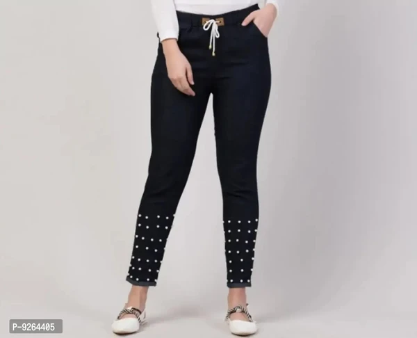 Women Denim Lycra Bottom Pearl Black Jogger Jeans - 30