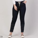 Women Denim Lycra Bottom Pearl Black Jogger Jeans - 30
