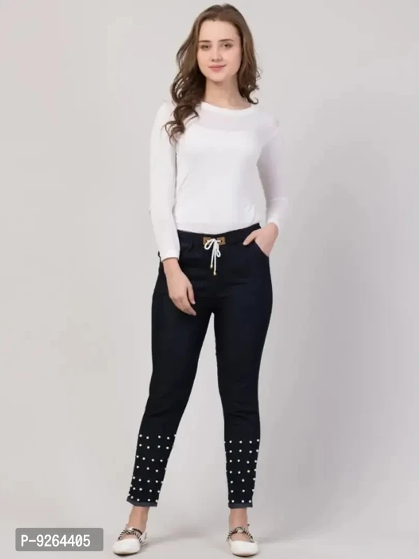 Women Denim Lycra Bottom Pearl Black Jogger Jeans - 32