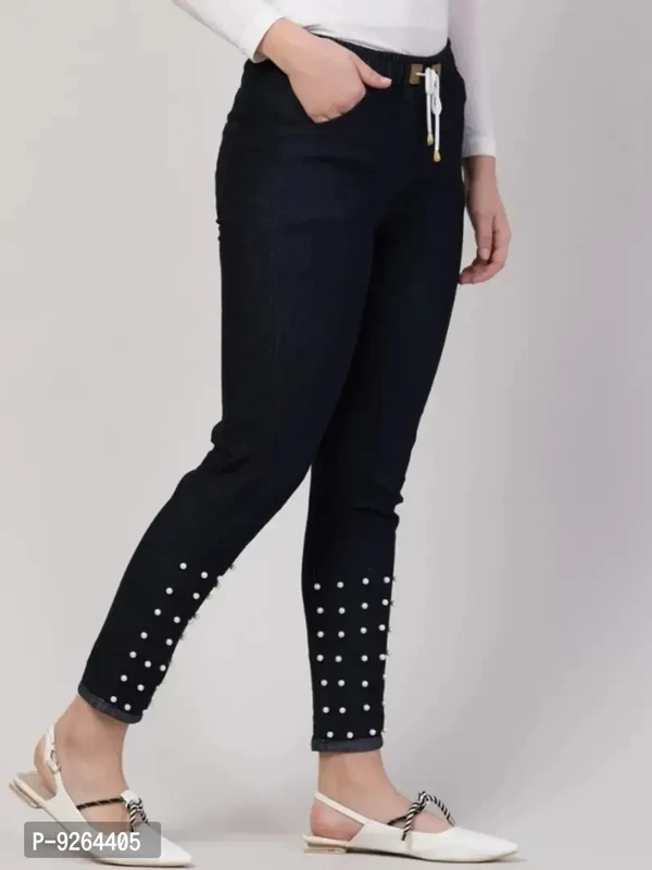 Women Denim Lycra Bottom Pearl Black Jogger Jeans - 38