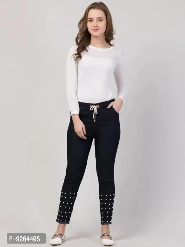 Women Denim Lycra Bottom Pearl Black Jogger Jeans - 40