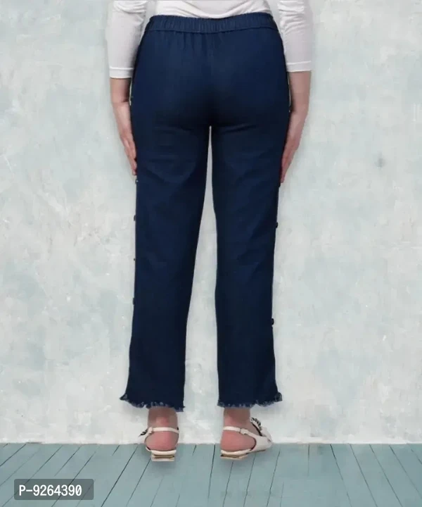 Women Denim Lycra Side Buttoned Dark Blue Jogger Jeans - 28