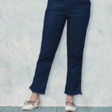 Women Denim Lycra Side Buttoned Dark Blue Jogger Jeans - 32