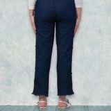 Women Denim Lycra Side Buttoned Dark Blue Jogger Jeans - 40