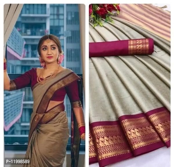 Stylish Banarasi Silk Maroon Woven Design Saree with Blouse piece 