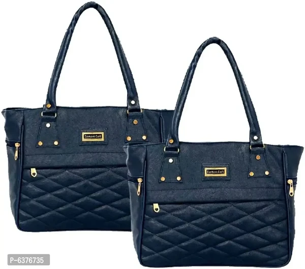 Alluring Navy Blue Resin Handbags For Women And Girls - Pack Of 2 