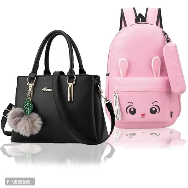 Classy PU Solid Handbags for Women with Backpack