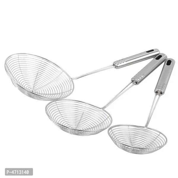 3pcs Stainless Steel Deep Fry Strainer/oil Strainer For Kitchen Jhara Puri