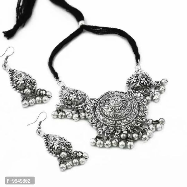 Elegant Oxidised Silver Jewellery Set For Women and Girls 