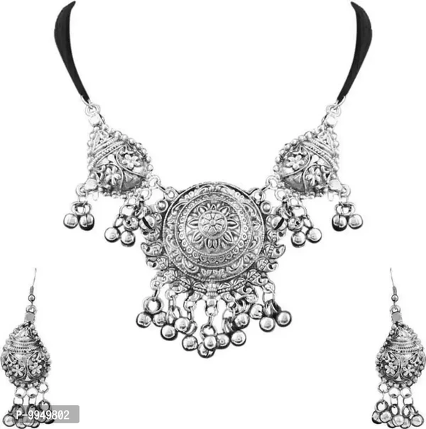 Elegant Oxidised Silver Jewellery Set For Women and Girls 