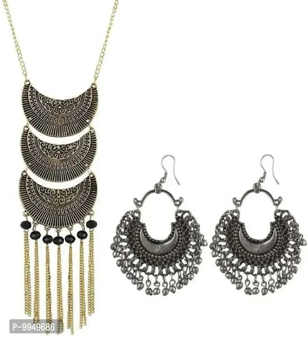 Elegant Oxidised Silver Jewellery Set For Women and Girls 