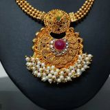 Basra Pearl Oxidised Gold Necklace Set 