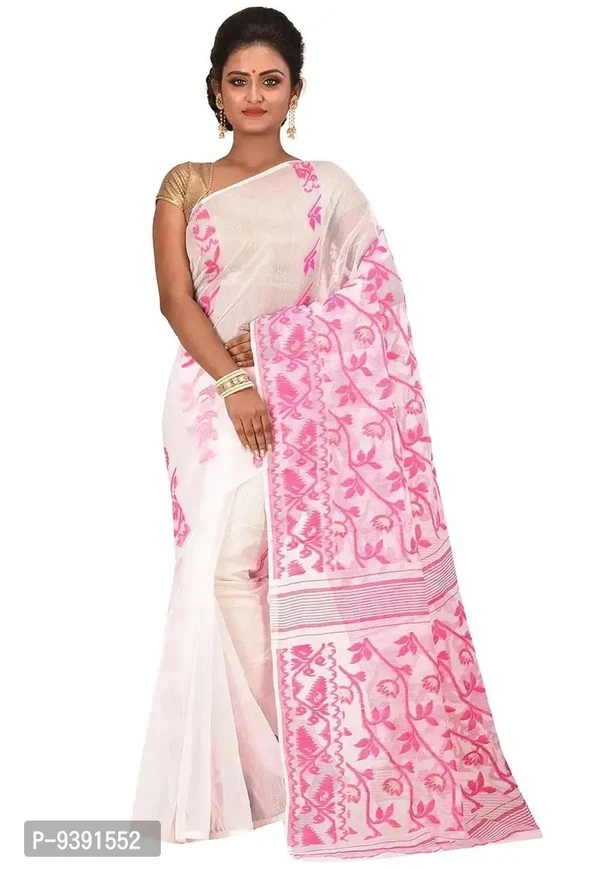 Sushrita Boutique Womens Traditional Prints Solid Jamdani Handloom Saree (Jamdani_5)