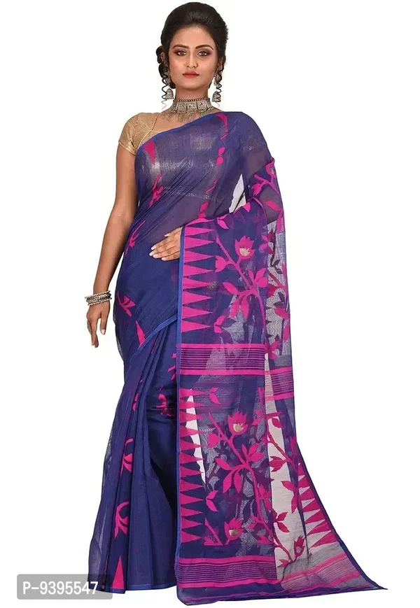 Sushrita Boutique Womens Traditional Prints Solid Jamdani Handloom Saree (Jamdani_9) 