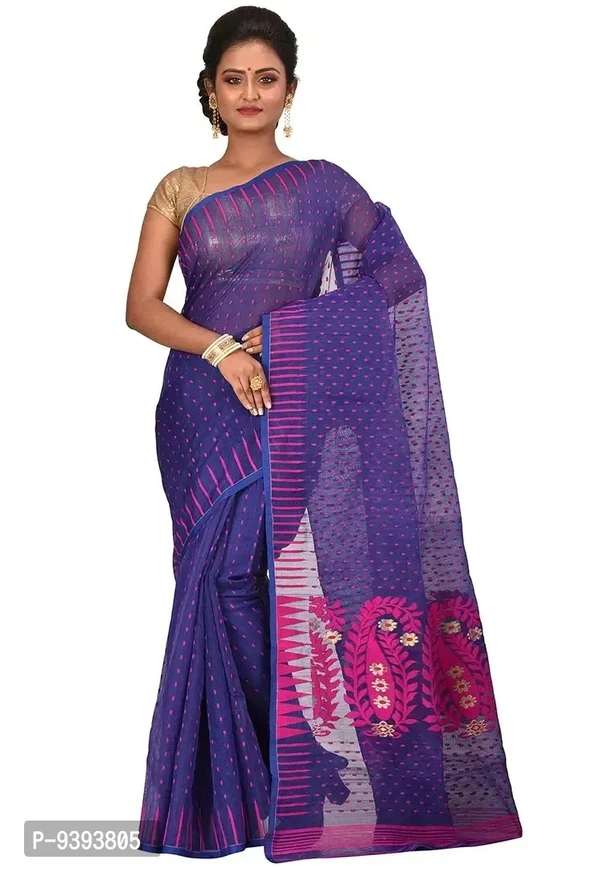 Sushrita Boutique Womens Traditional Prints Solid Jamdani Handloom Saree (Jamdani_1) 