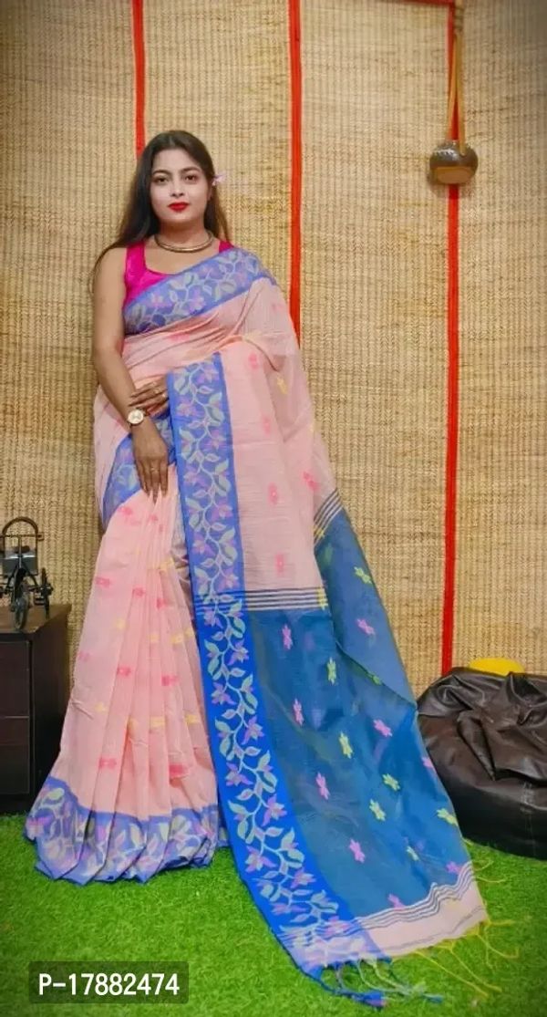 Handloom cotton silk Jamdani saree with blouse piece