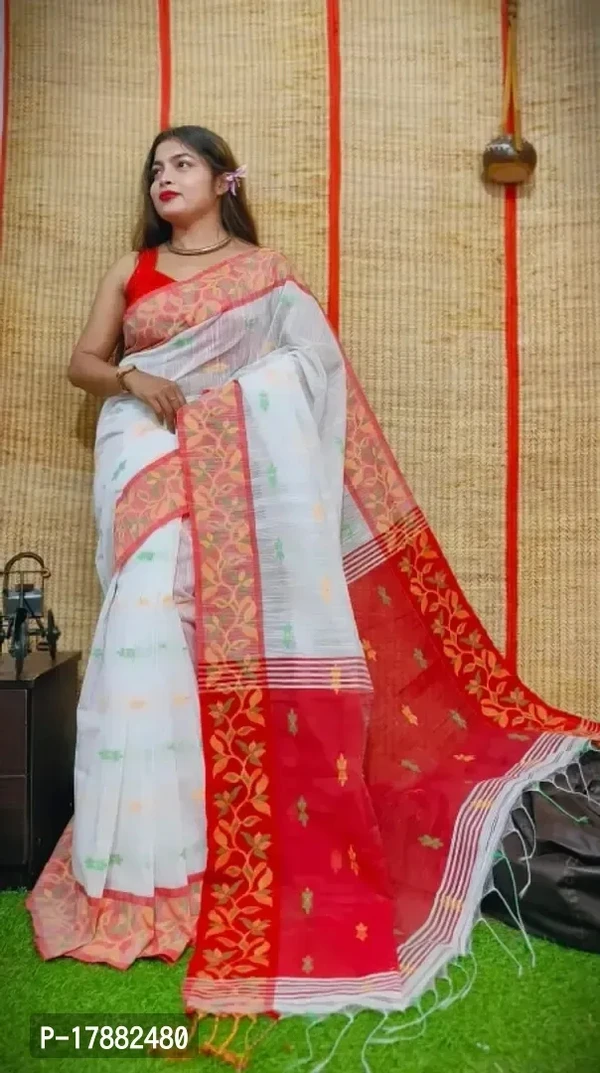 Handloom cotton silk Jamdani saree with blouse piece