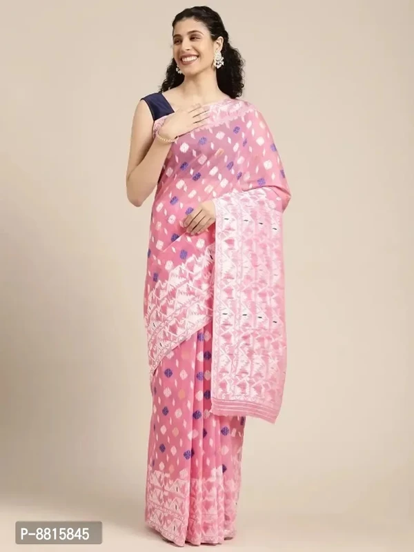 Womens Jamdani Cotton Silk Saree With Blouse Piece 