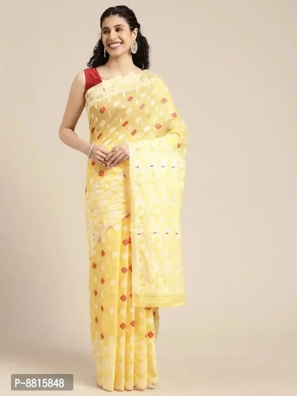 Womens Jamdani Cotton Silk Saree With Blouse Piece 