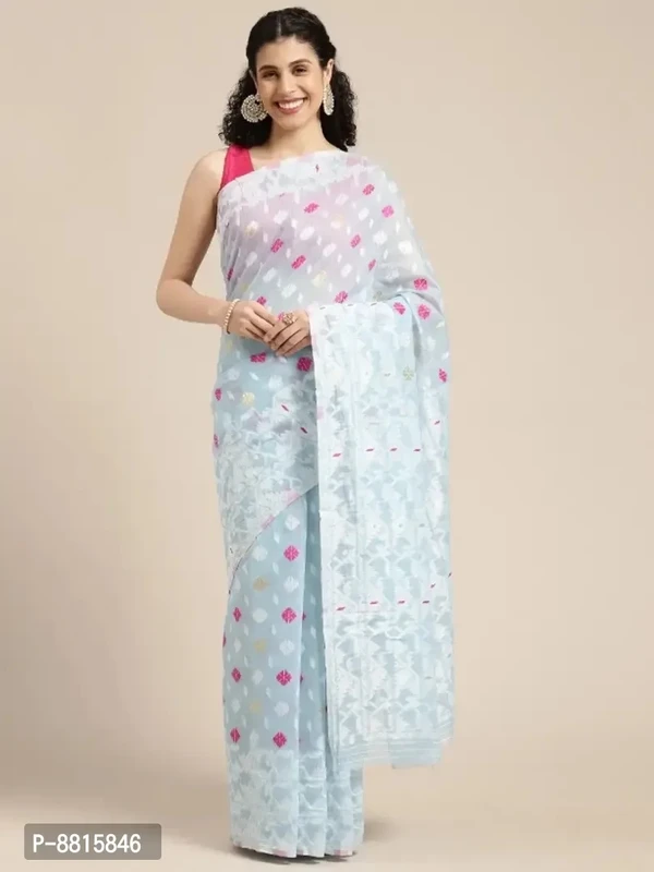 Womens Jamdani Cotton Silk Saree With Blouse Piece 