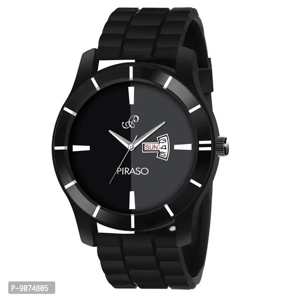 Piraso Stunning Two Tone Dial Designer Black Mesh Band With Day and Date Function Watch For Men Boys