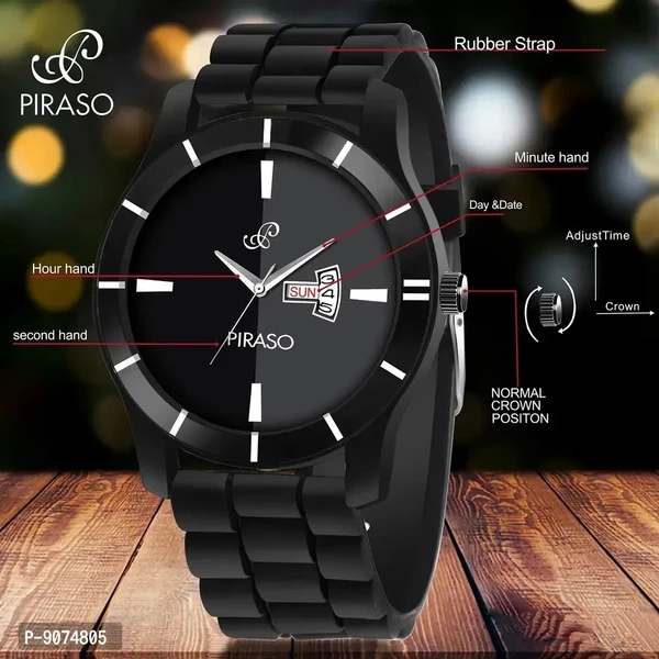 Piraso Stunning Two Tone Dial Designer Black Mesh Band With Day and Date Function Watch For Men Boys