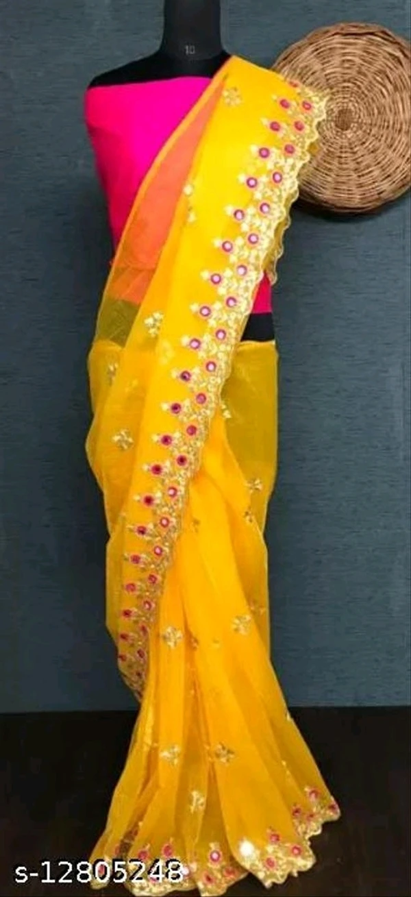 Saree 2023 New Design Embroidered Net Yellow Mirror Bollywood Partyware Lowest Price Sarees