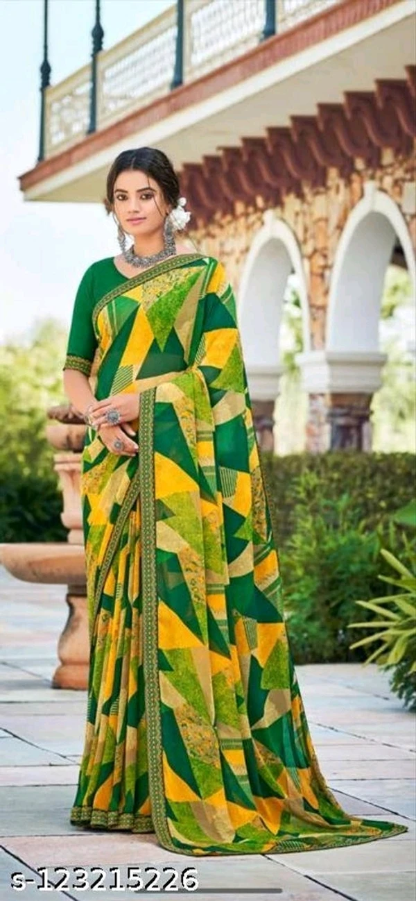 Georgette Multicolor Lace Border Saree With Blouse