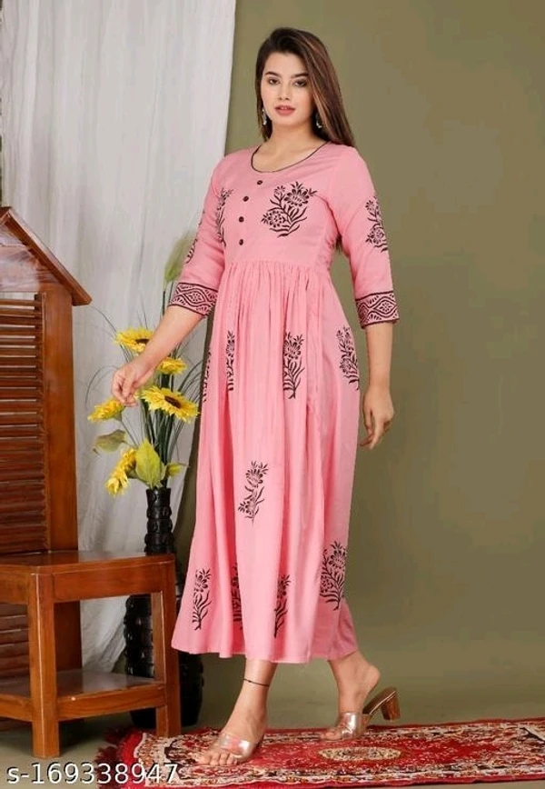 Ragini Enterprises Wom5rayon Anarkali Hand Block Printed Kurti - M