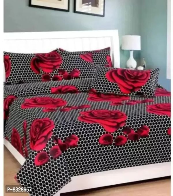 Stylish Fancy Cotton 3d Printed 1 Double Bedsheet 2 Pillowcover