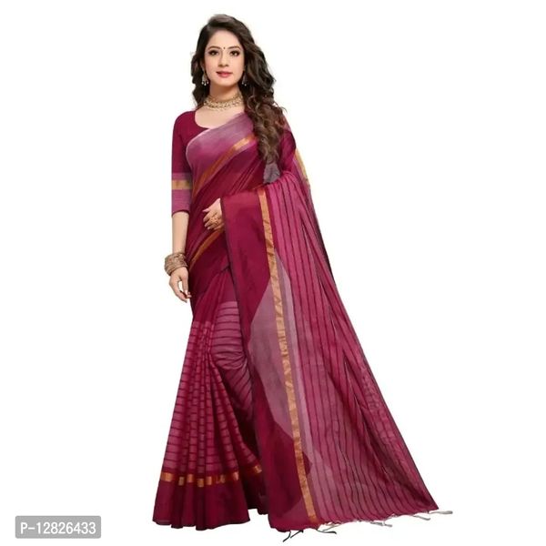 Stripped Polycotton Saree With Running Blouse Piece