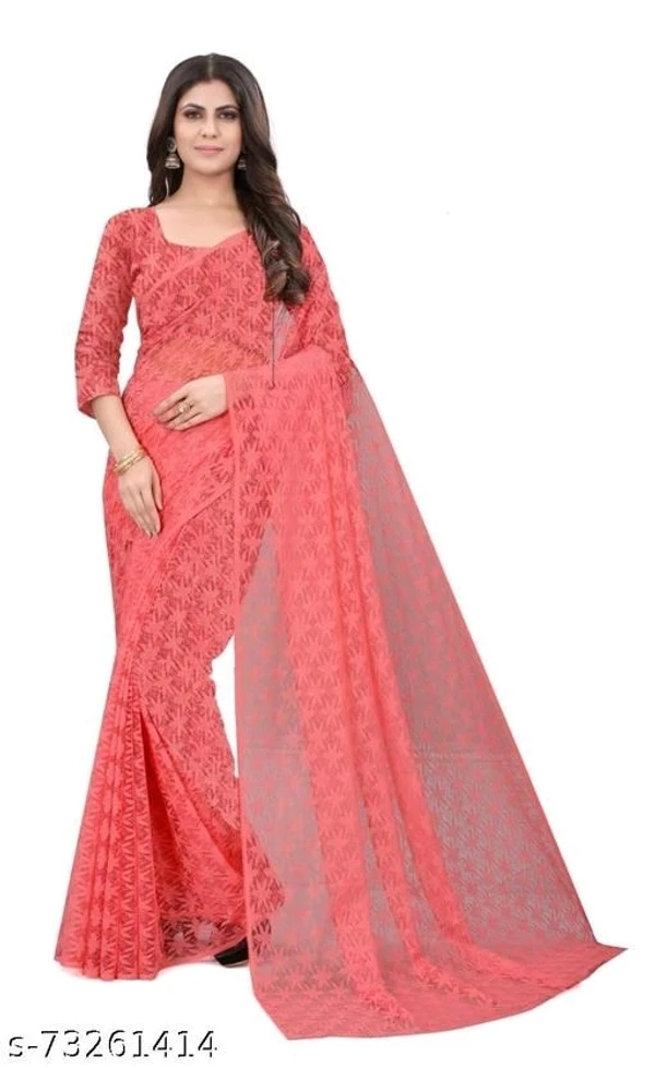 Brasso Net Pink Jacquard Saree With Blouse