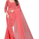 Brasso Net Pink Jacquard Saree With Blouse