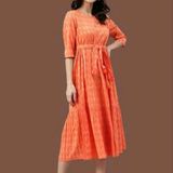 Rayon Printed Stylish Orange Kurti Dress For Women/girl - M