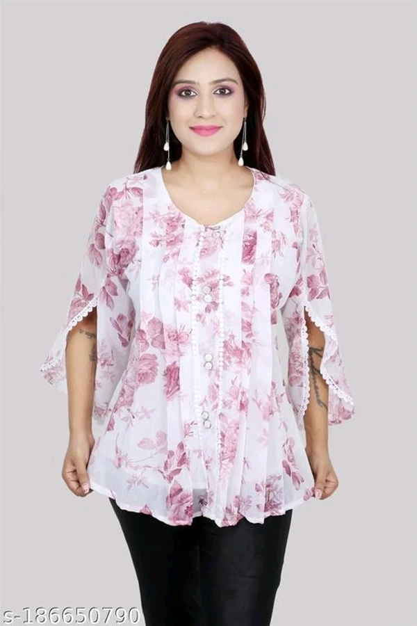 Stylish Short Sleeve Round Neck Printed Top For Girls & Women - M