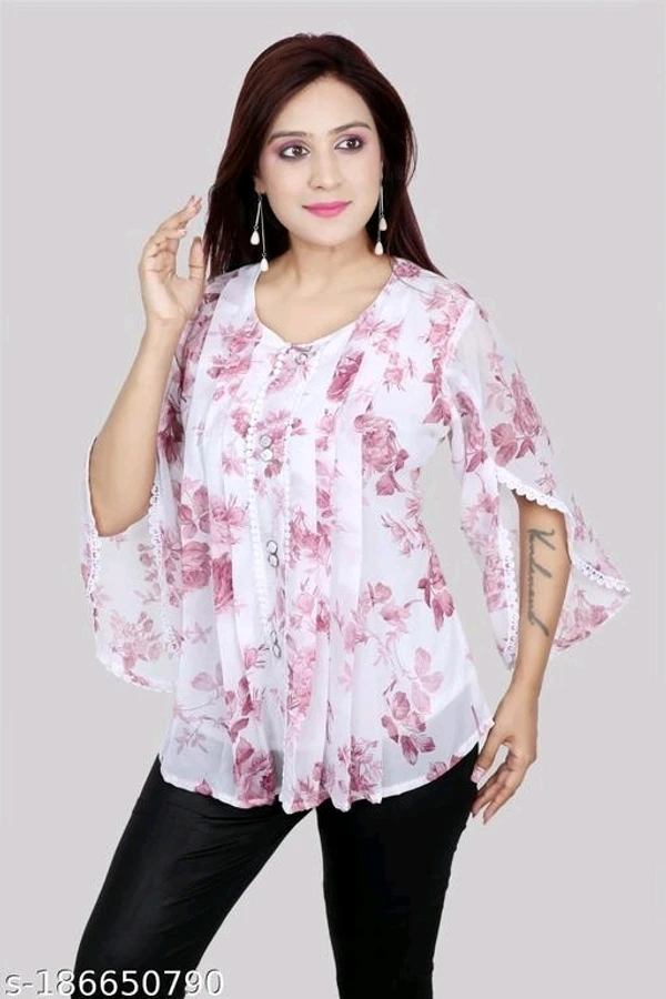 Stylish Short Sleeve Round Neck Printed Top For Girls & Women - M