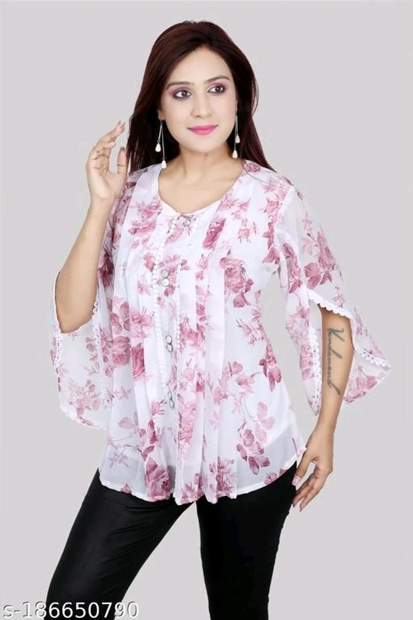 Stylish Short Sleeve Round Neck Printed Top For Girls & Women - XL