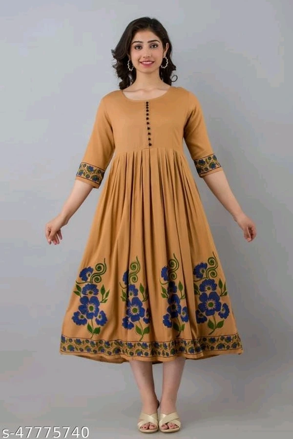 Women's Rayon Printed Long Flared Anarkali Kurtis - M