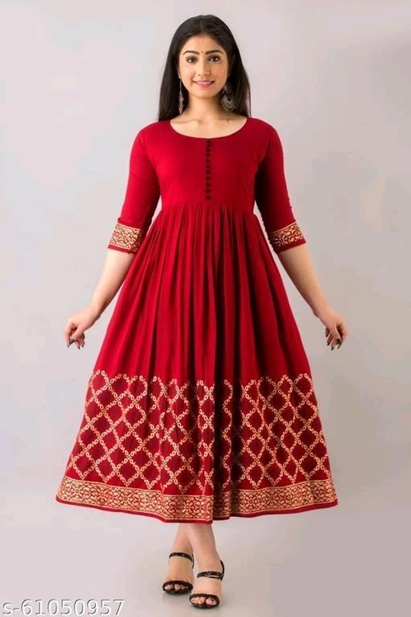 Women's Rayon Printed Long Flared Anarkali Kurtis - XXL