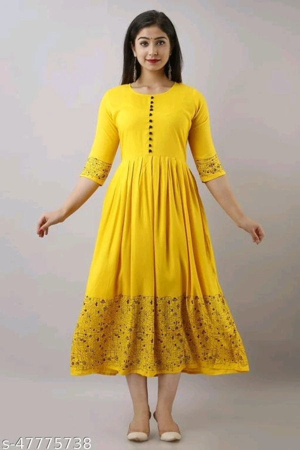 Women's Rayon Printed Long Flared Anarkali Kurtis - M