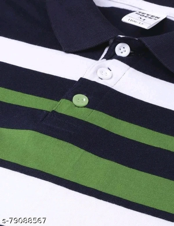 Men's Trendy Regular Fit Polo Neck Half Sleeve Striped Green T-shart - L