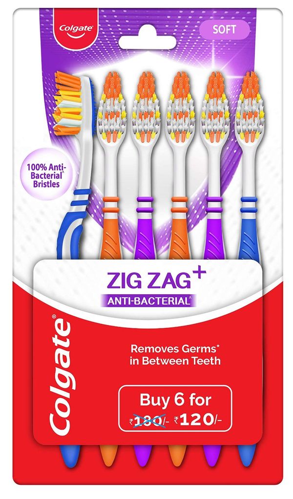 colgate zig zag Antibacterial Manual Toothbrush(pack Of 6)
