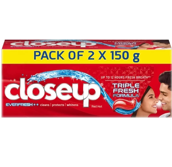 Close Up Ever Fresh+Red Hot Gel Toothpaste (Pack Of 2×150gm)