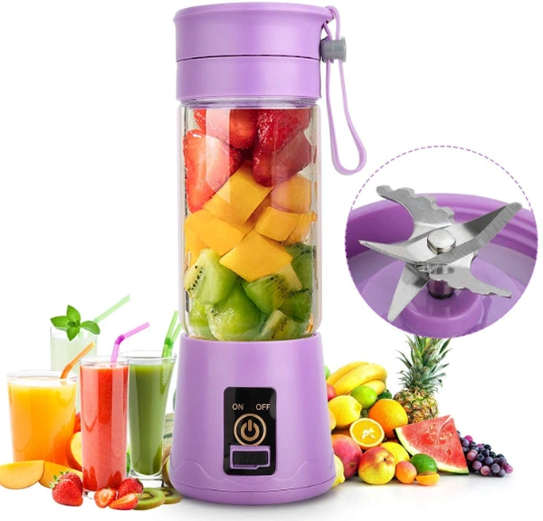 Travel Electric 6 Blades USB Juicer with in-built Power Bank - 19 x 5 x 2 Centimeters, Multicolored, Body - Plastic. Blade Material - Stainless Steel