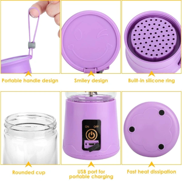 Travel Electric 6 Blades USB Juicer with in-built Power Bank - 19 x 5 x 2 Centimeters, Multicolored, Body - Plastic. Blade Material - Stainless Steel