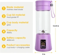 Travel Electric 6 Blades USB Juicer with in-built Power Bank - 19 x 5 x 2 Centimeters, Multicolored, Body - Plastic. Blade Material - Stainless Steel