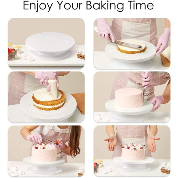 360 Degree Cake Turn Table Decorating Stand (28CM) - 29 x 7.5 x 28.5 Centimeters, Multicolor, Plastic