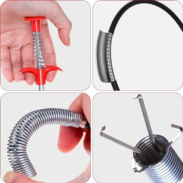 Sink, Drain Pipe Cleaning Spring Stick Tool (160 cm) - 160 CM, Black, Plastic