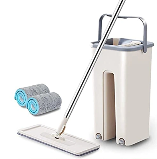 Cleaning, Squeeze Hand Free Flat Scratch Mop with Bucket - Multicolor, Plastic